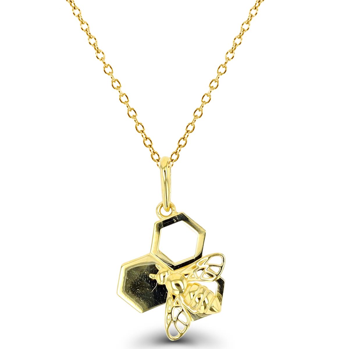 10K Yellow Gold Honeycomb Bee 18" Necklace