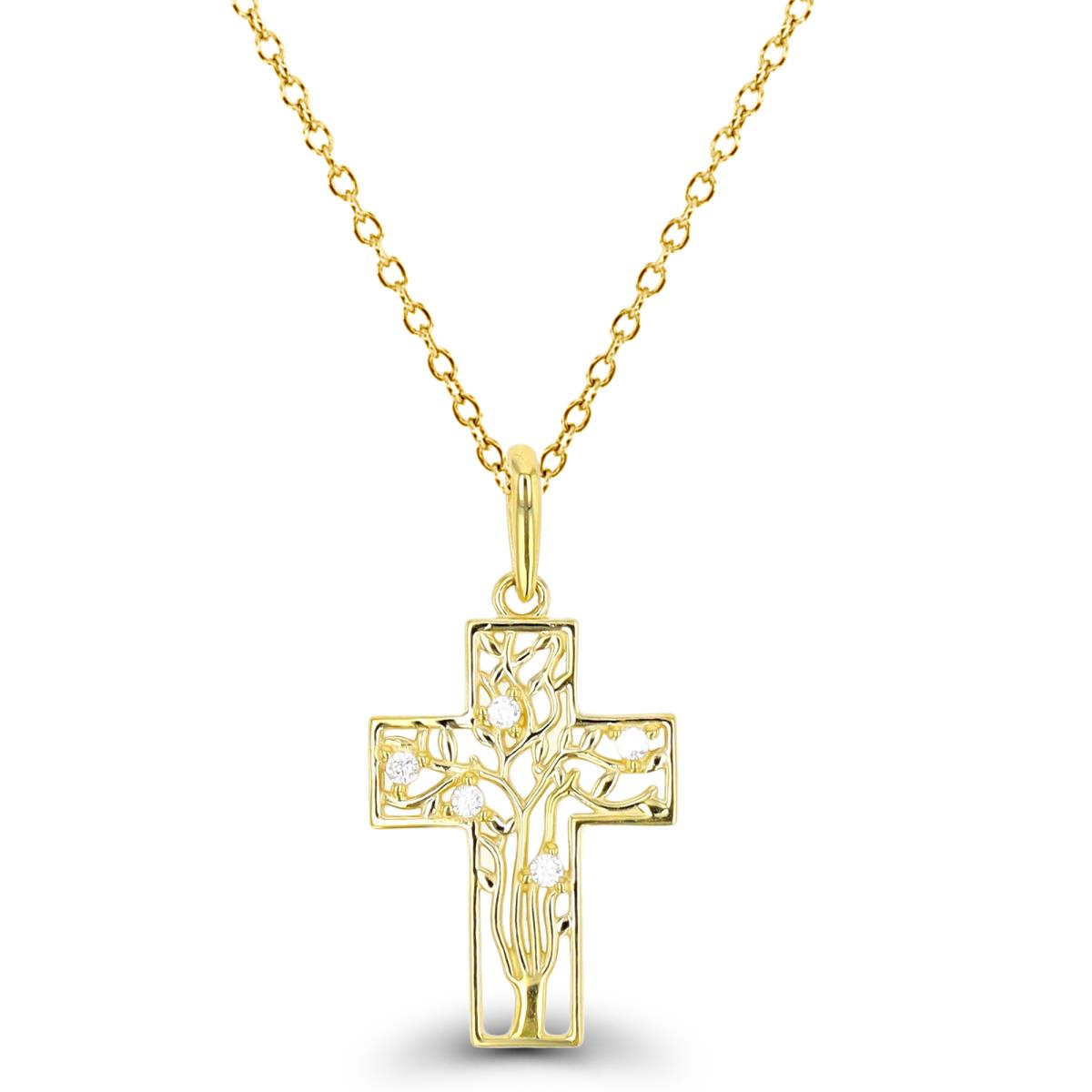 14K Yellow Gold Tree Cross 18" Necklace
