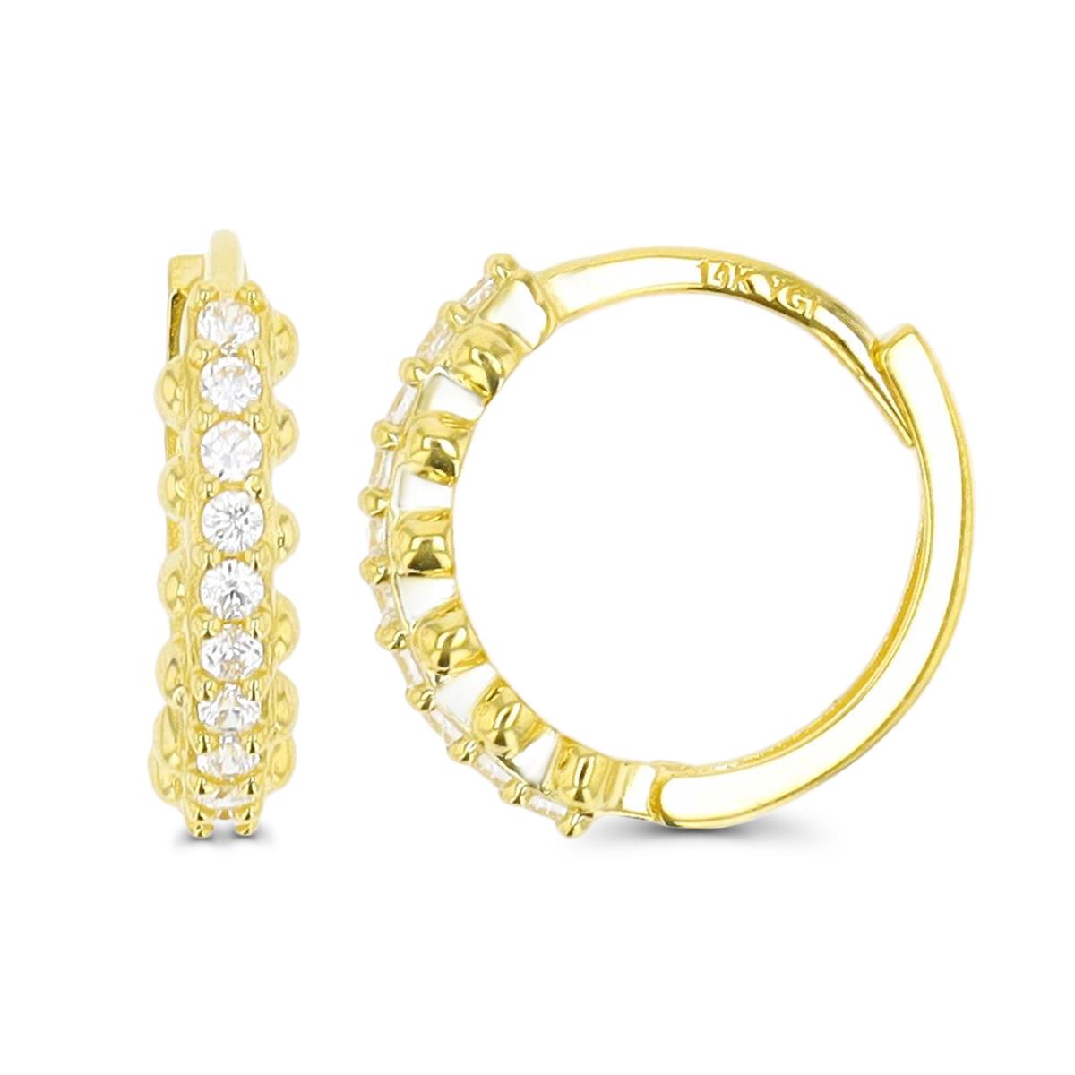 10K Gold Yellow 12X2mm White CZ Huggie Earring