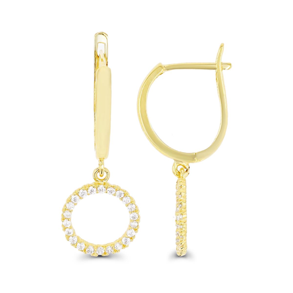 14K Yellow  Gold 22X2mm Halo White CZ Dangling Earring