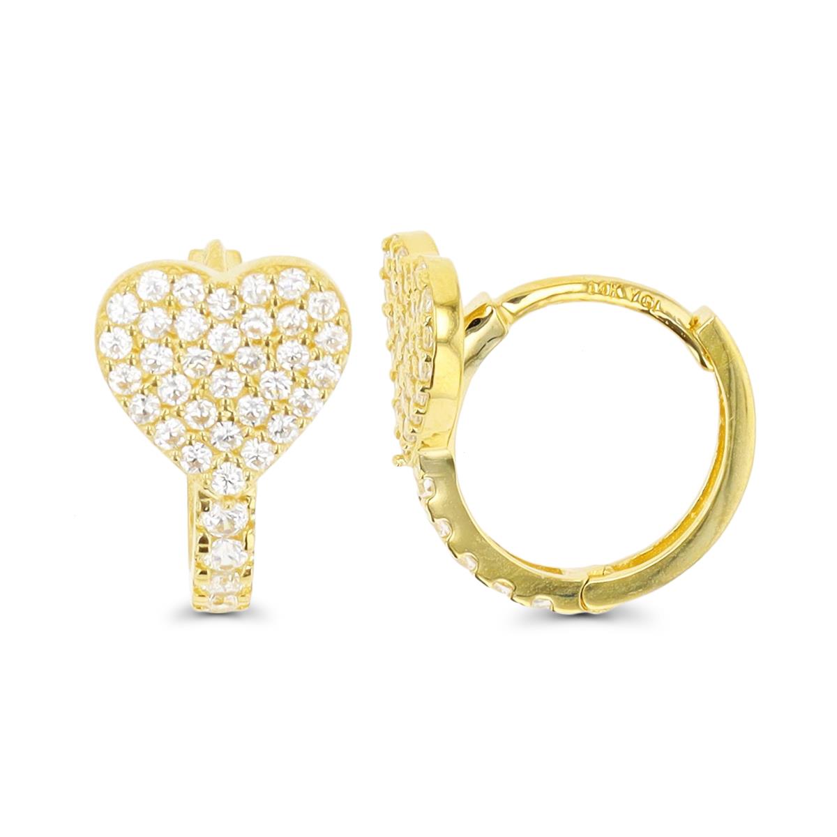10K Yellow Gold 16X8.5mm Pave Heart Huggie Earring