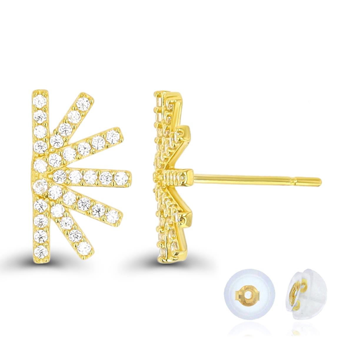 14K Yellow Gold White CZ  11x6mm Crown Stud Earring with Silicone Back