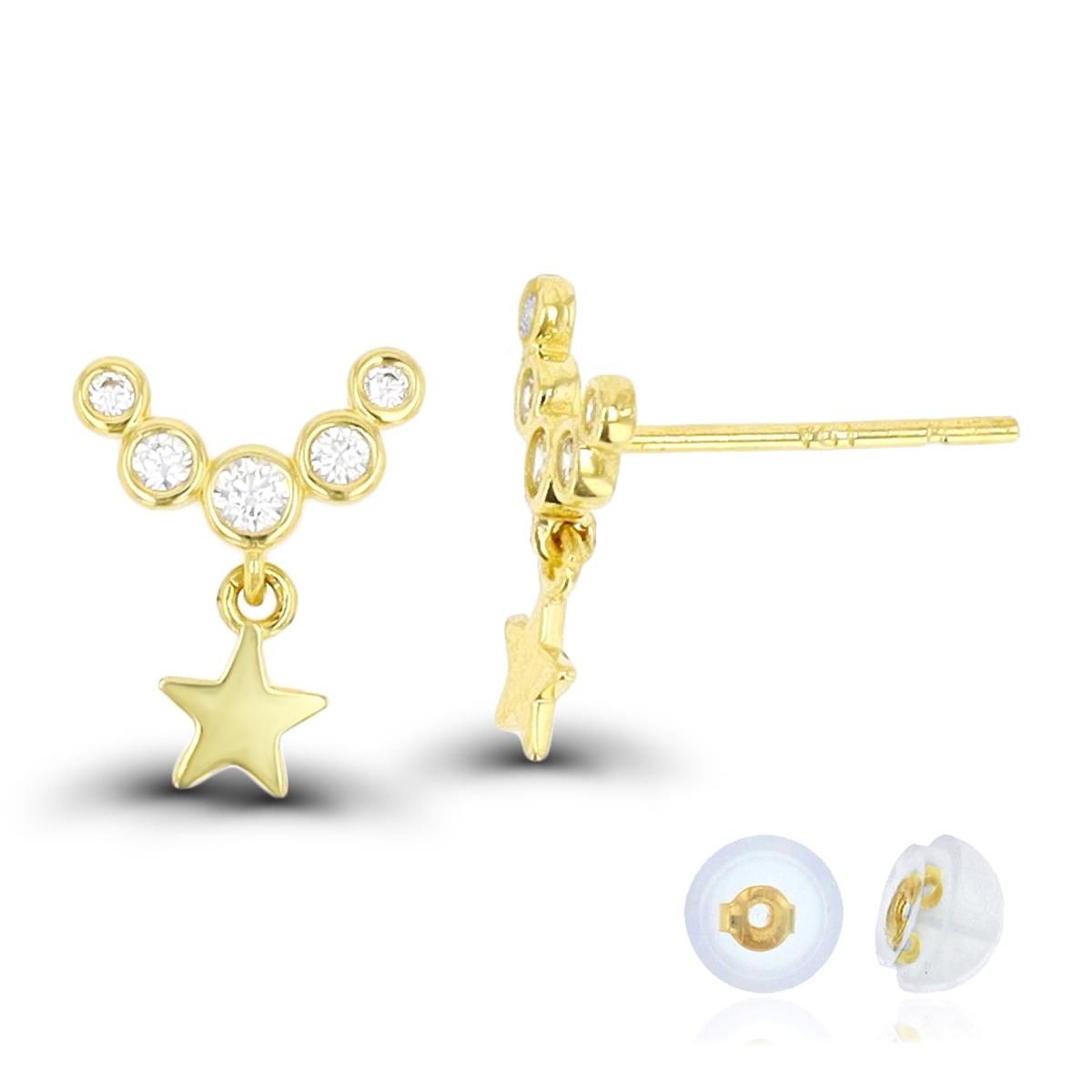 14K Yellow Gold  6.5X4.5mm Bezel White CZ Moon & Star Stud Earring