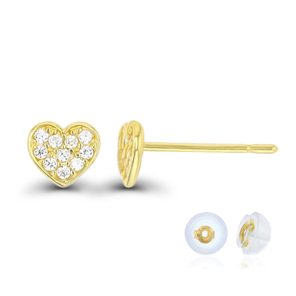 14K Yellow Gold 5X4mm Bezel White CZ Heart Stud Earring with Silicone Back