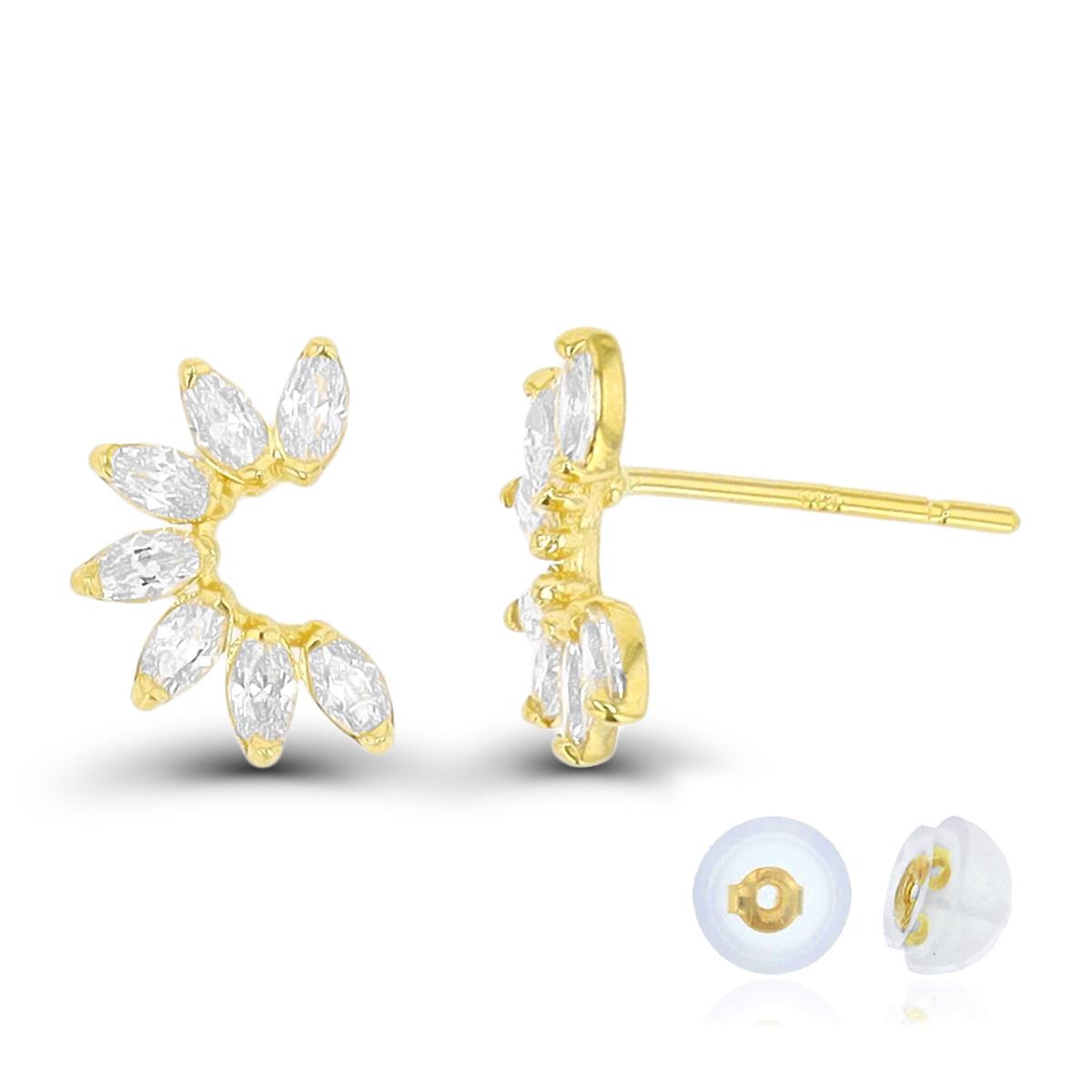 10K Yellow  Gold  8.8X5.8mm Marquise White CZ  Stud Earring