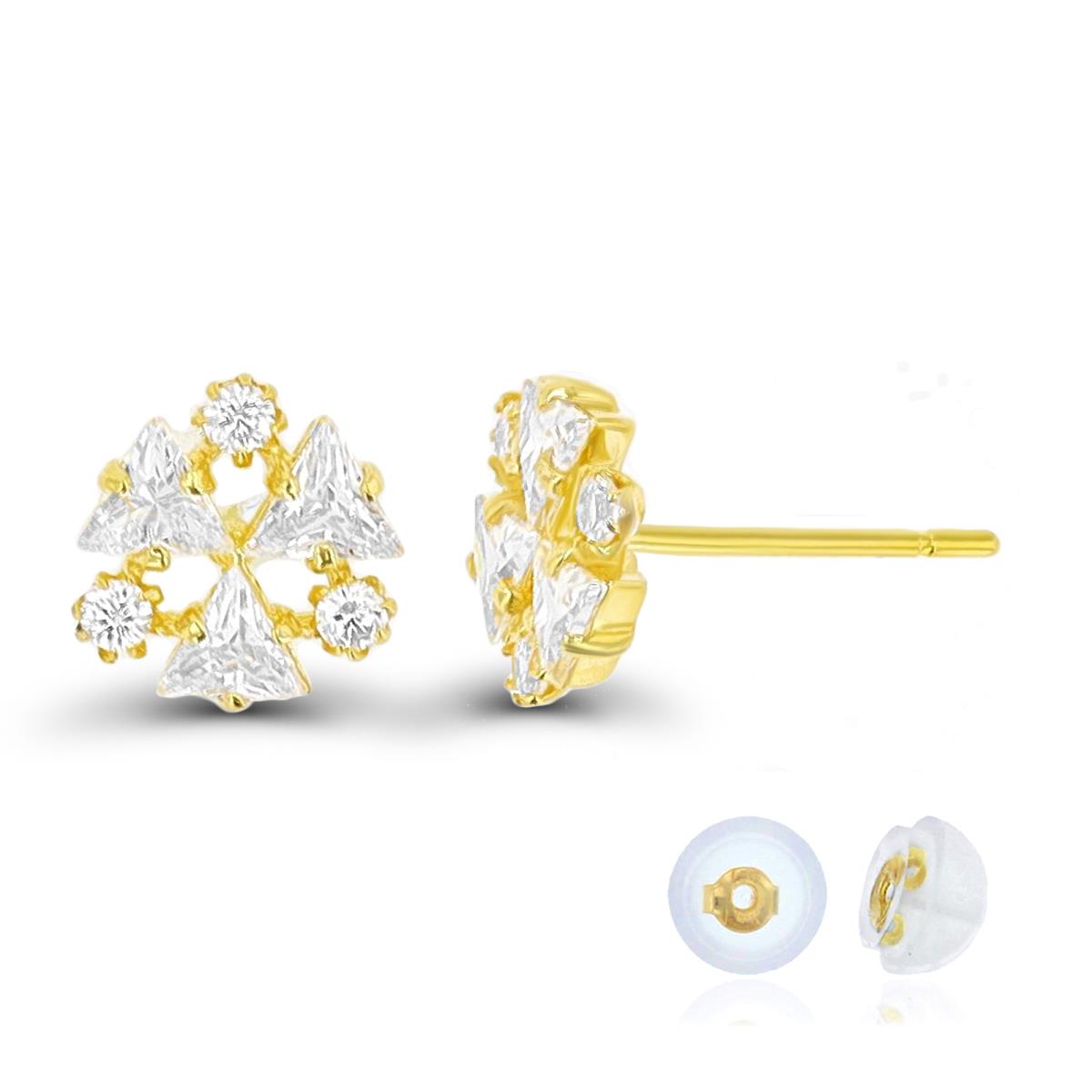 10K Yellow Gold Triangle White CZ 7mm Stud Earring Silicone Back