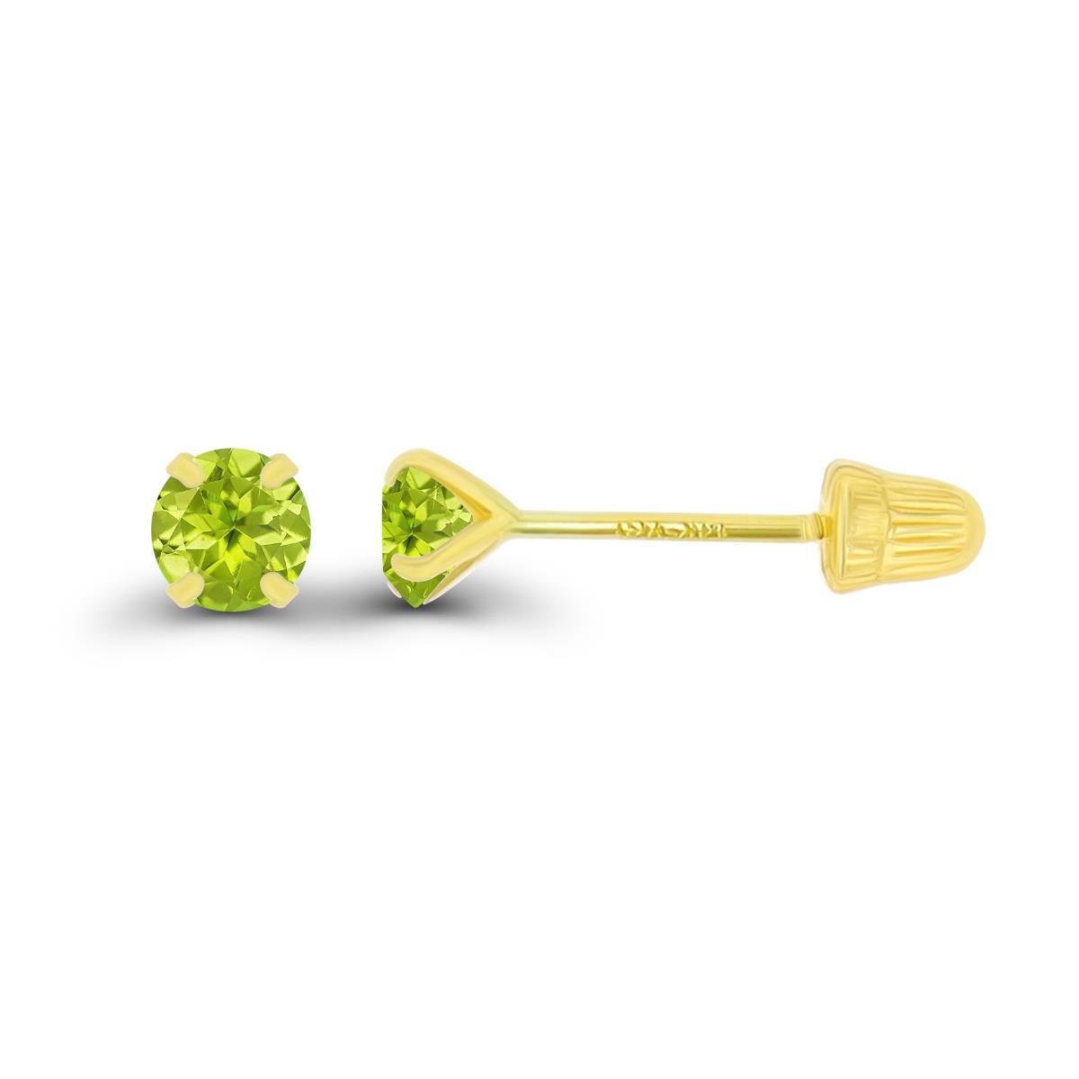 14K Yellow Gold 3mm Round Peridot Solitaire Ball Screw Back Stud Earring 