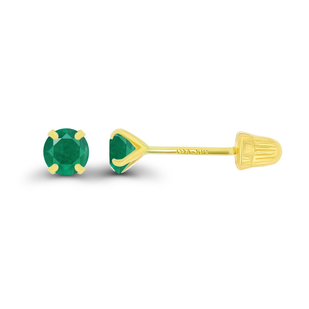 14K Yellow Gold 3mm RD Emerald Solitaire Ball Screw Back Stud Earrings 