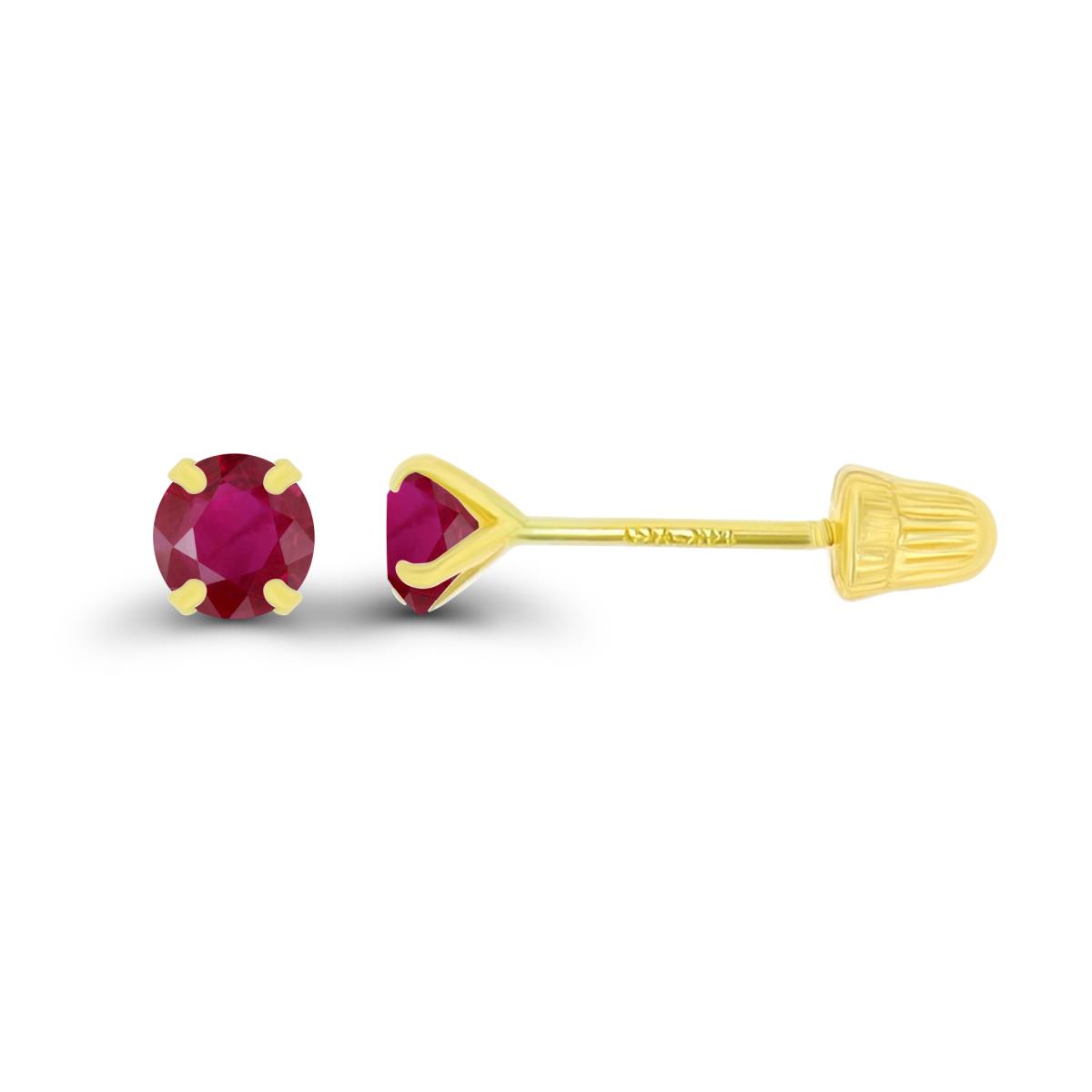 14K Yellow Gold 3mm Round Ruby Solitaire Ball Screw Back Stud Earring 