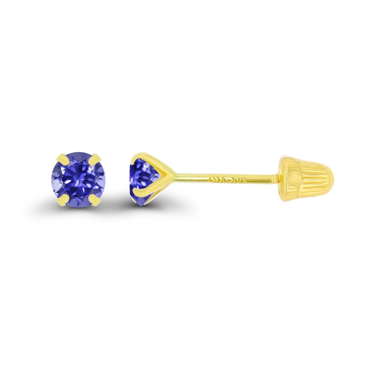 14K Yellow Gold 3mm Round Tanzanite Solitaire Ball Screw Back Stud Earring 
