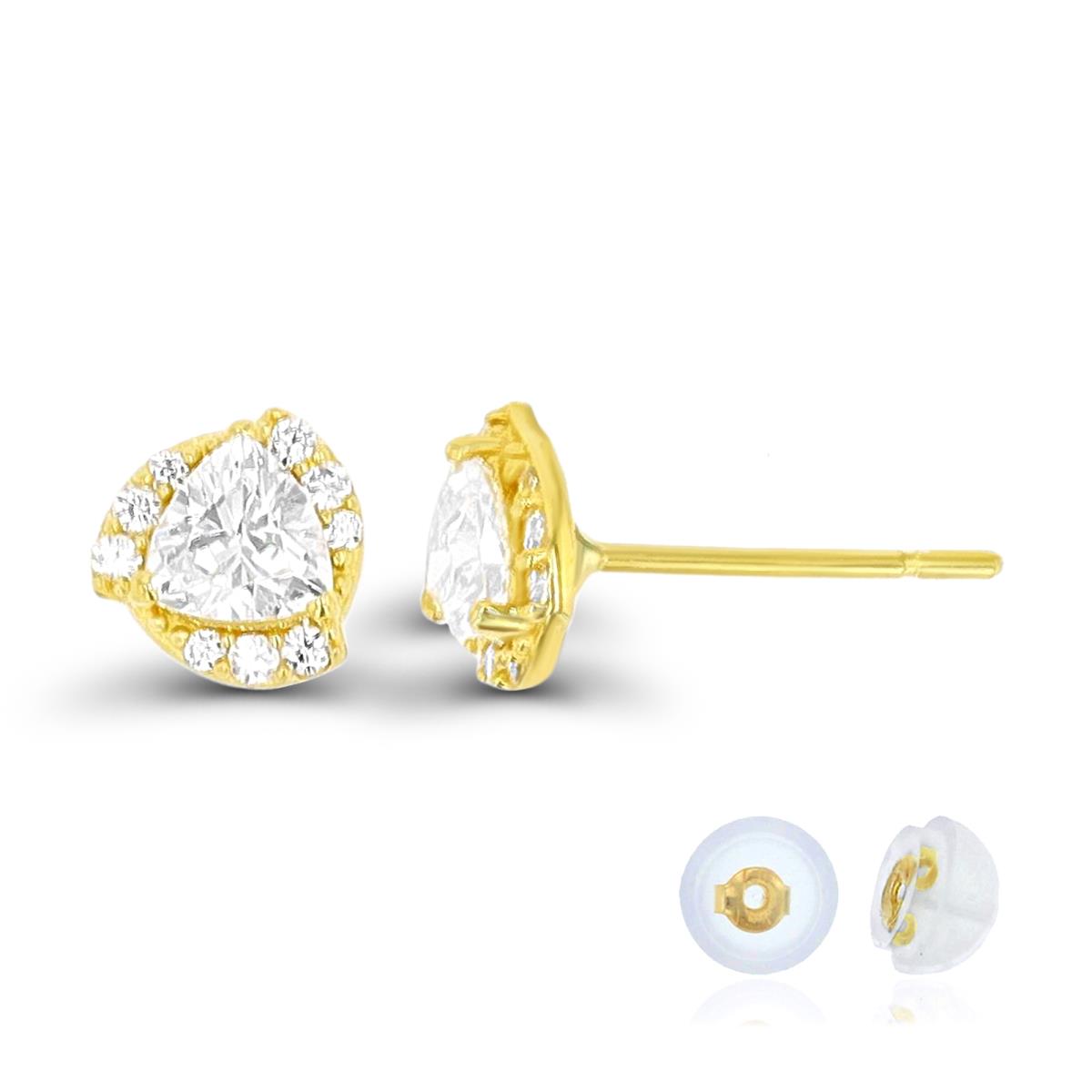 14K Yellow Gold Cushion 4 mm White CZ Halo Stud Earring Silicone Back
