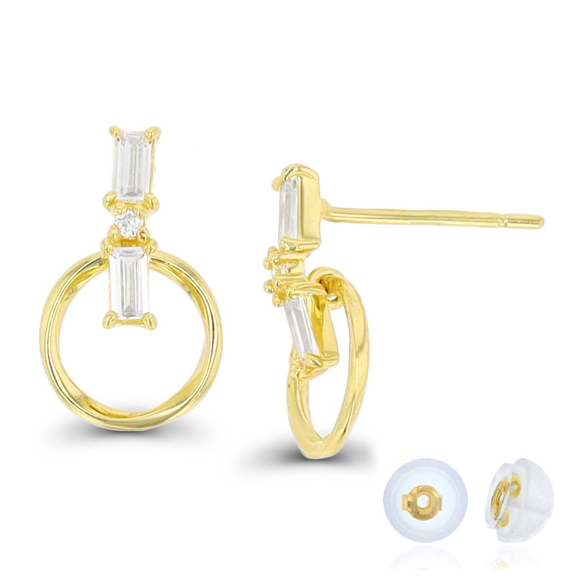 14K Yellow Gold Polished Straight Baguette 12.5X7.5mm Stud Earring Silicone Back