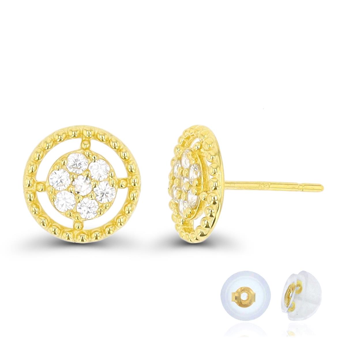 10K Yellow Gold Diamond Cut Pave White CZ 8X8mm Stud Earring