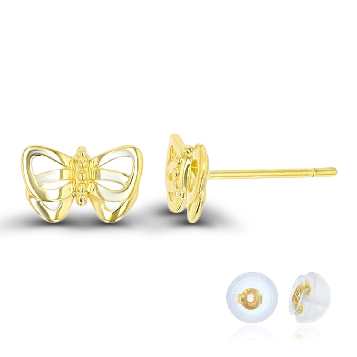 10K Yellow Gold Polished Butterfly 8X4mm Stud Earring Silicone Back