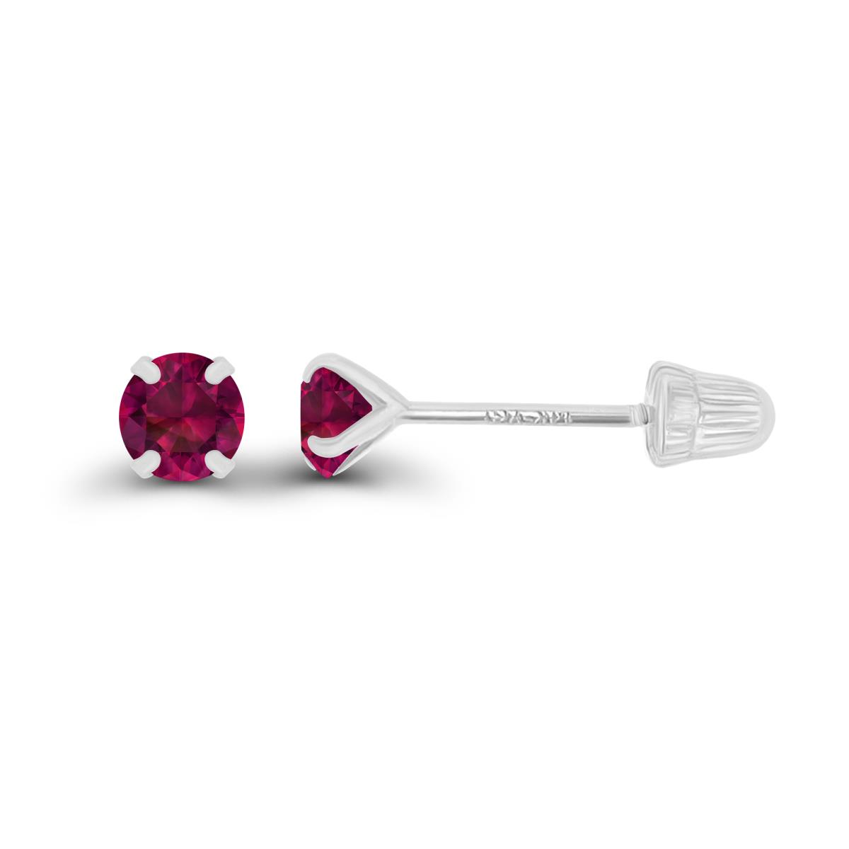 14K White Gold 3mm Round Created Ruby Solitaire Ball Screw Back Stud Earring 