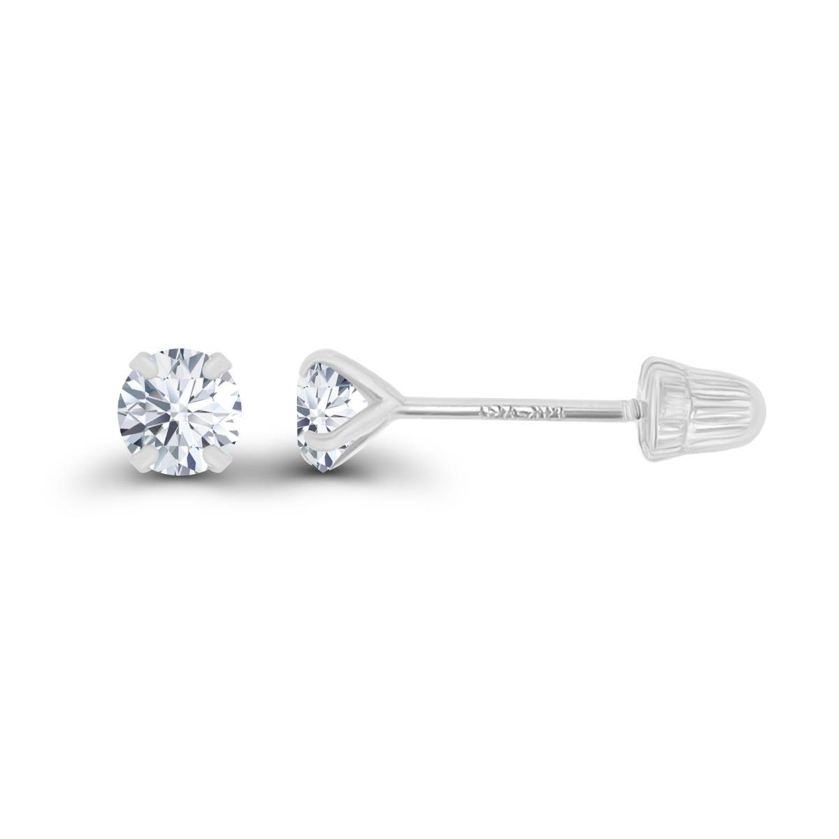 14K White Gold 3mm Round Created White Sapphire Solitaire Ball Screw Back Stud Earring 