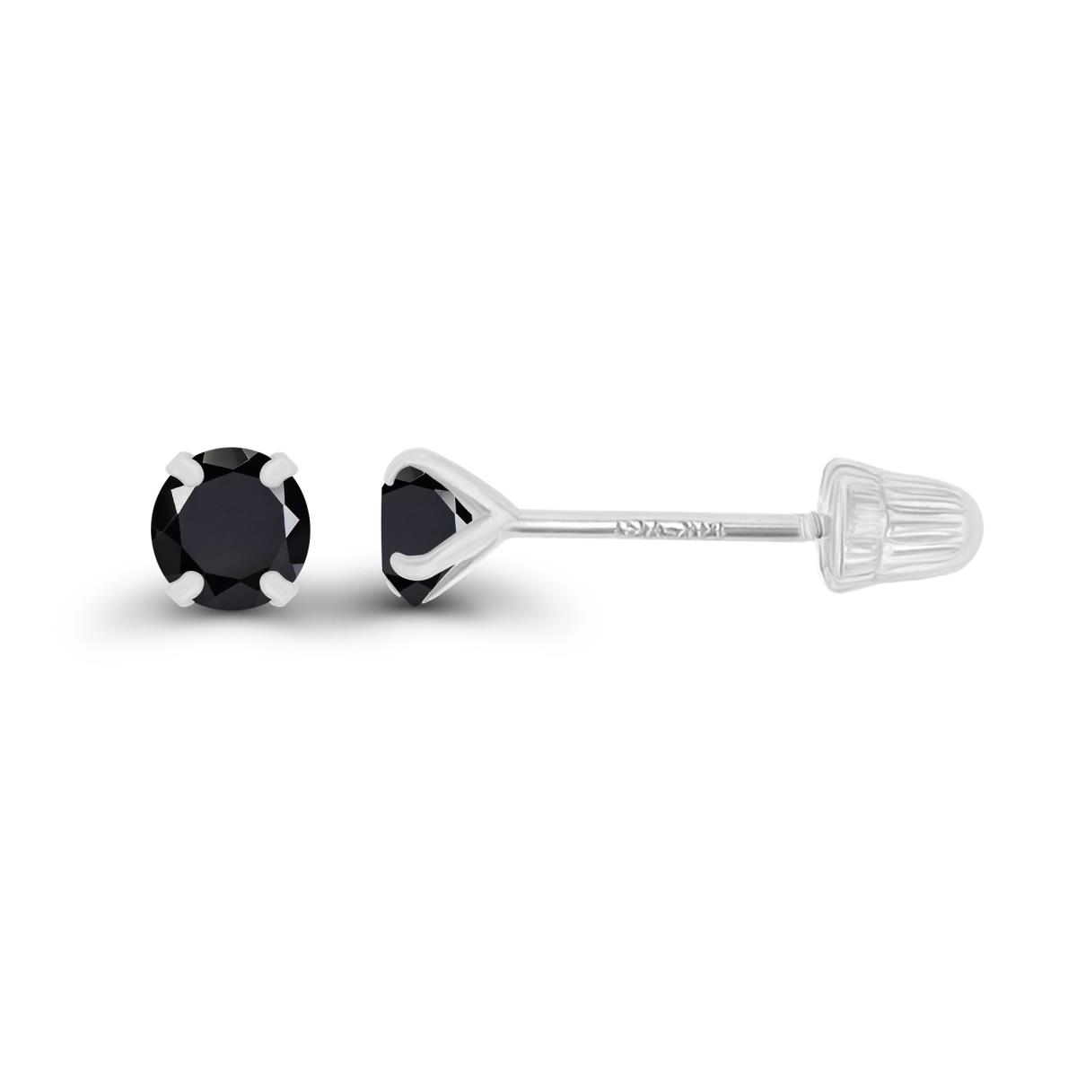 14K White Gold 3mm Round Onyx Solitaire Ball Screw Back Stud Earring 
