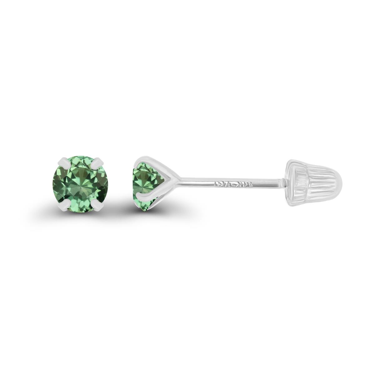 14K White Gold 3mm Round Created Green Sapphire Solitaire Ball Screw Back Stud Earring 