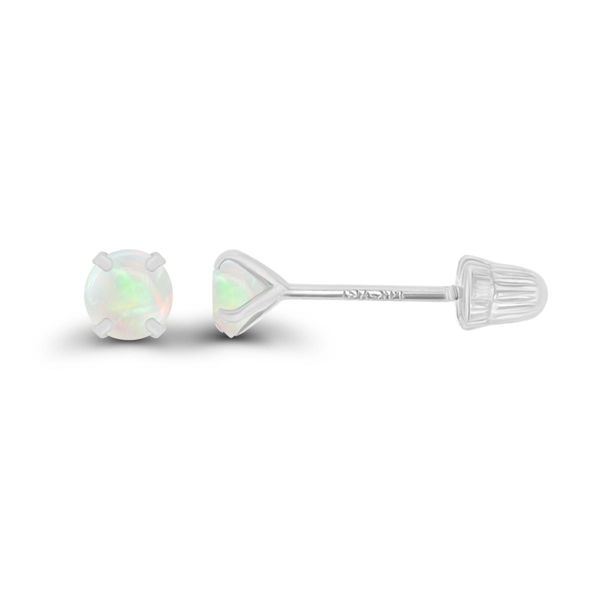 14K White Gold 3mm Round Opal Solitaire Ball Screw Back Stud Earring 