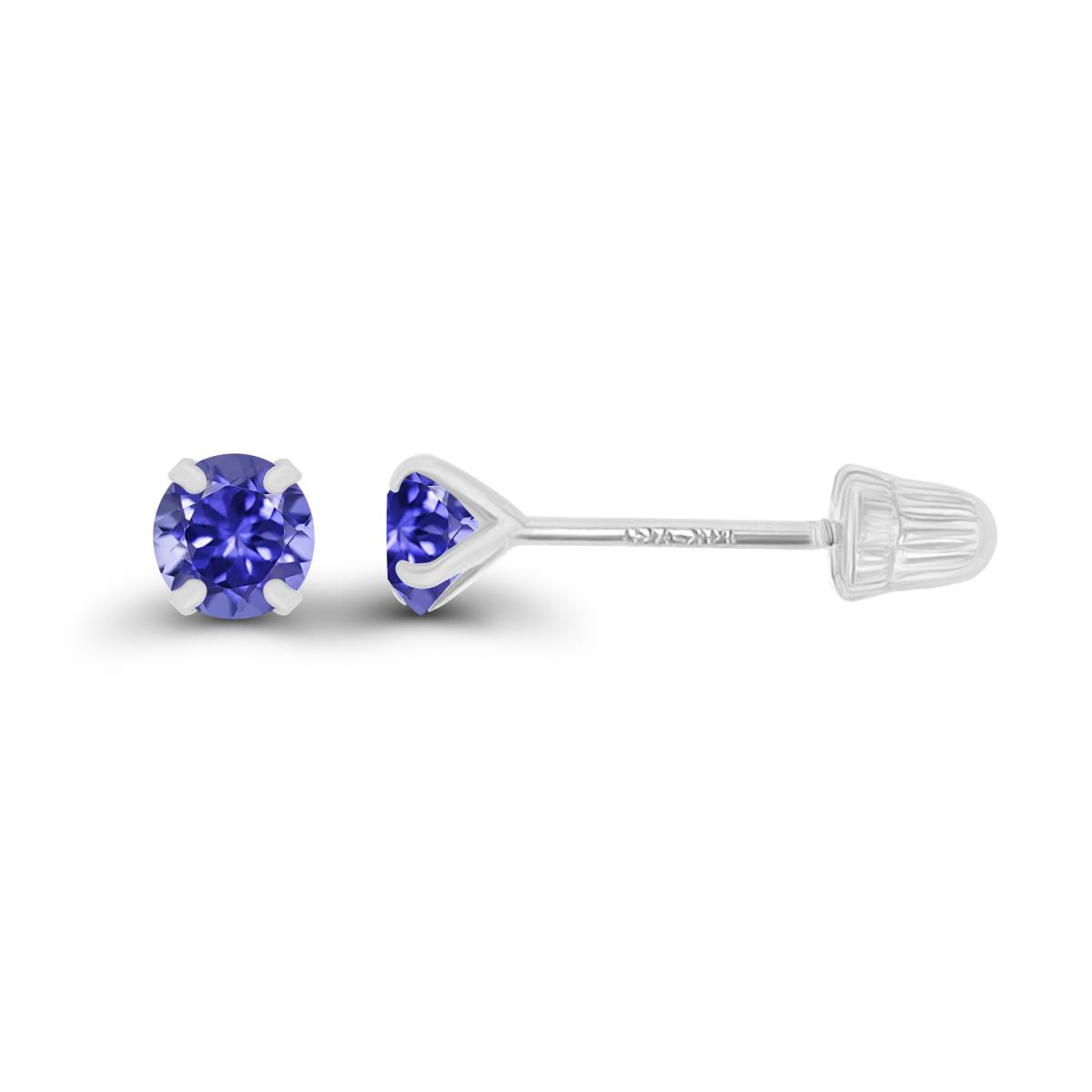 14K White Gold 3mm Round Tanzanite Solitaire Ball Screw Back Stud Earring 