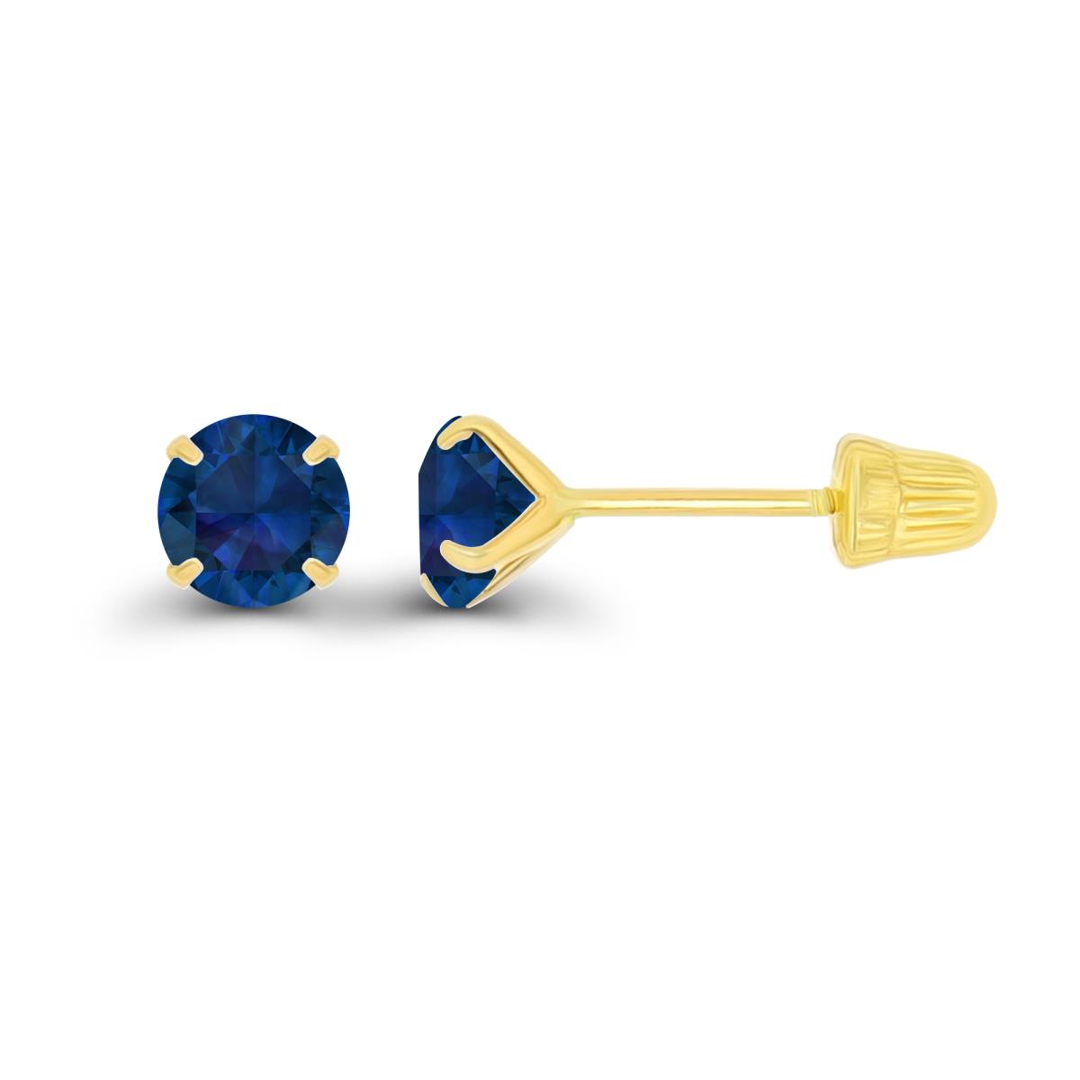 14K Yellow Gold 4mm Round Created Blue Sapphire Solitaire Ball Screw Back Stud Earring 