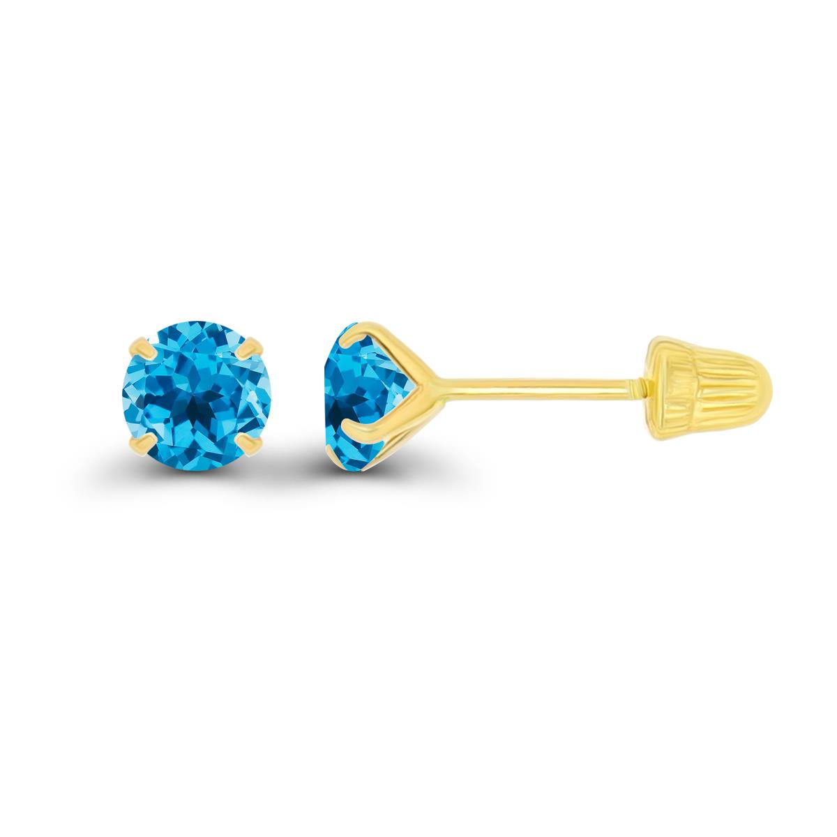 14K Yellow Gold 4mm Round Swiss Blue Topaz Solitaire Ball Screw Back Stud Earring 