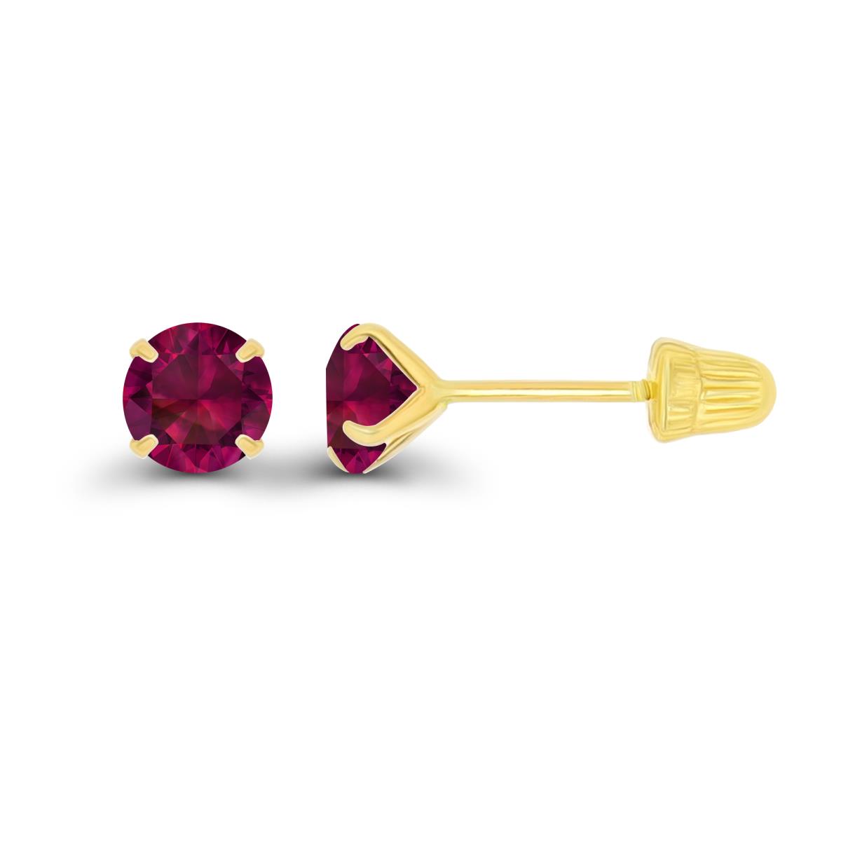 14K Yellow Gold 4mm Round Created Ruby Solitaire Ball Screw Back Stud Earring 