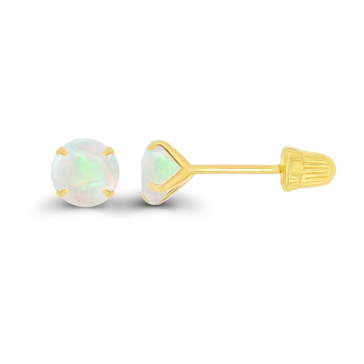 14K Yellow Gold 4mm RD Opal Solitaire Ball Screw Back Stud Earrings