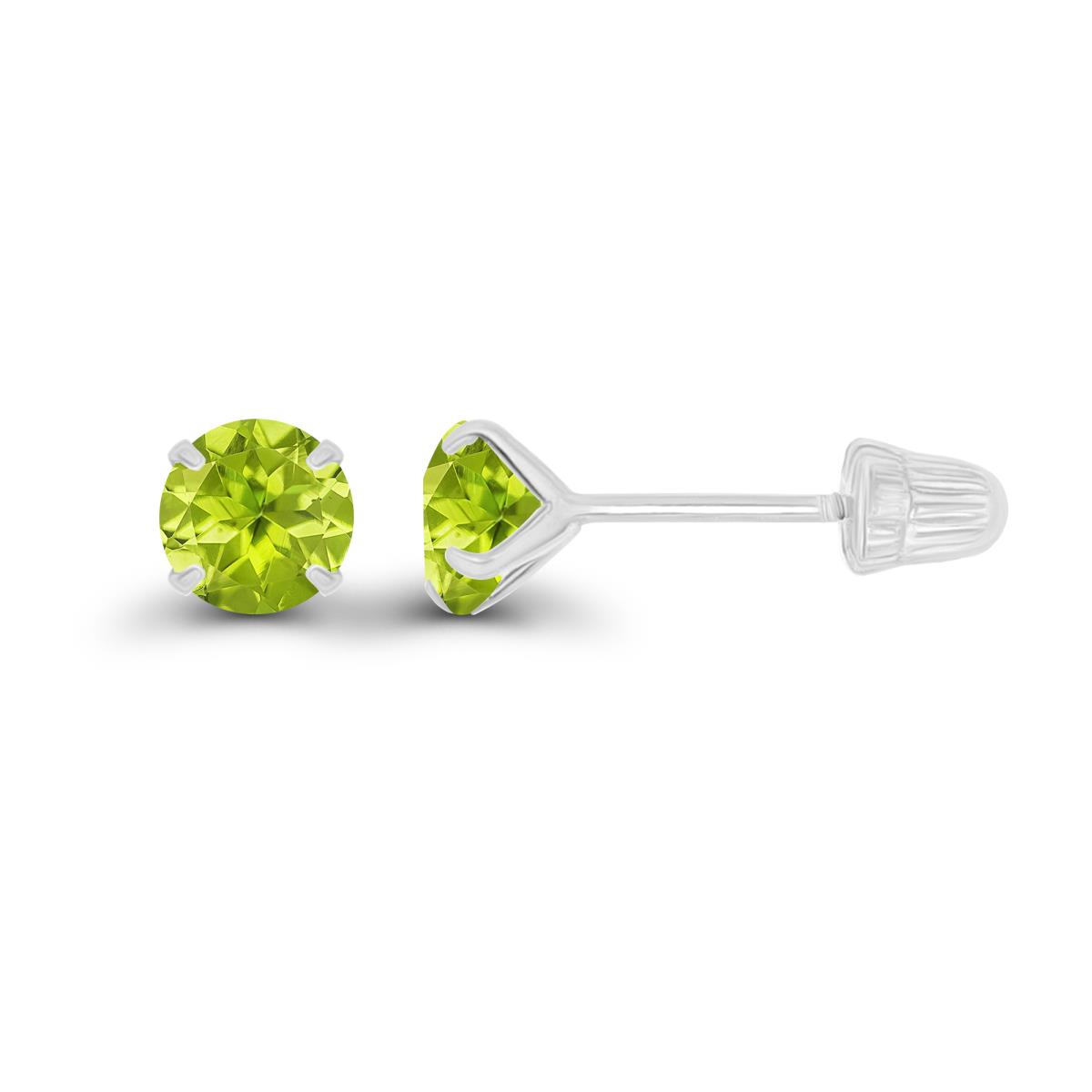 14K White Gold 4mm Round Peridot Solitaire Ball Screw Back Stud Earring 