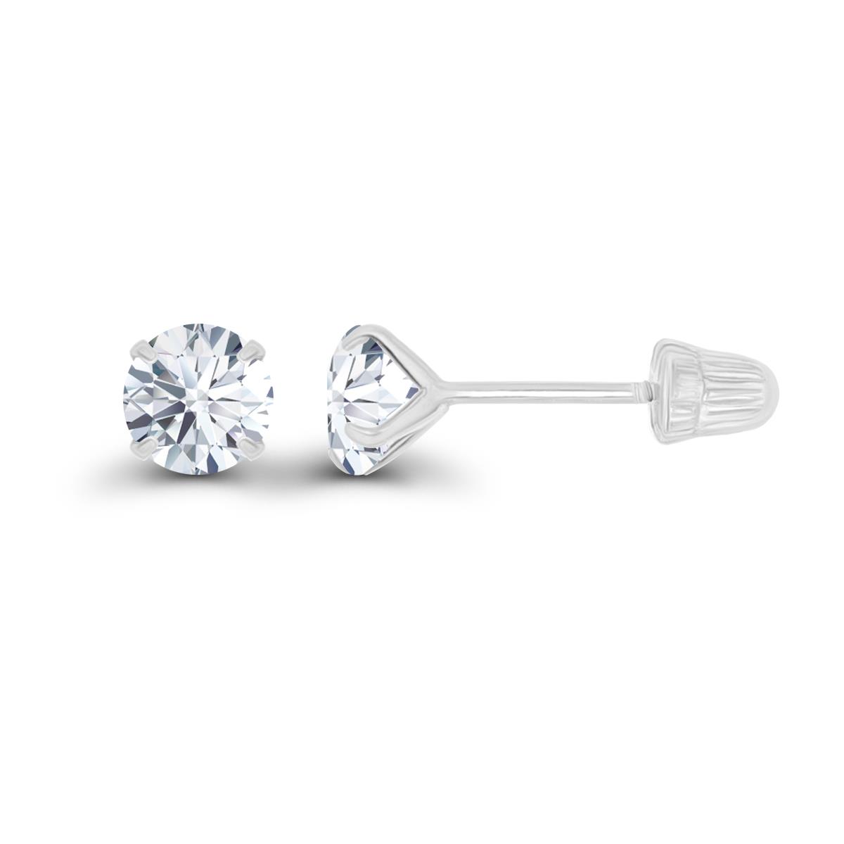 14K White Gold 4mm Round Created White Sapphire Solitaire Ball Screw Back Stud Earring 