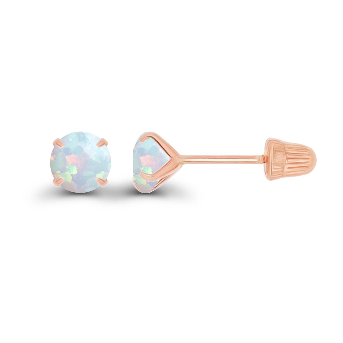 14K Rose Gold 4mm Round Created Opal Solitaire Ball Screw Back Stud Earring 