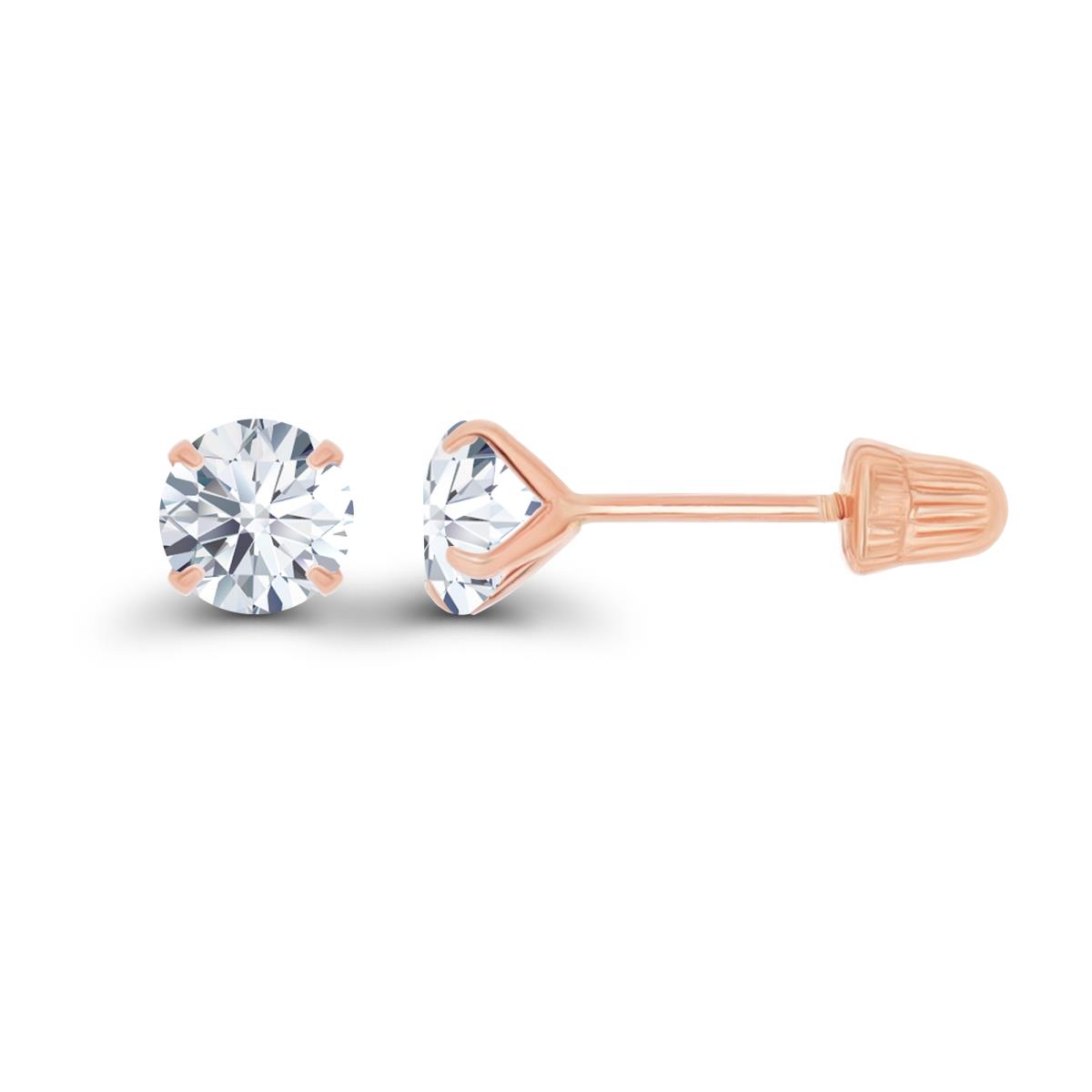 14K Rose Gold 4mm RD  Created White Sapphire Solitaire Ball Screw Back Stud Earrings 