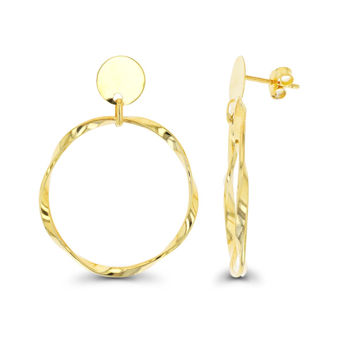 10K Yellow Gold Dangling Twist Hoop Earring