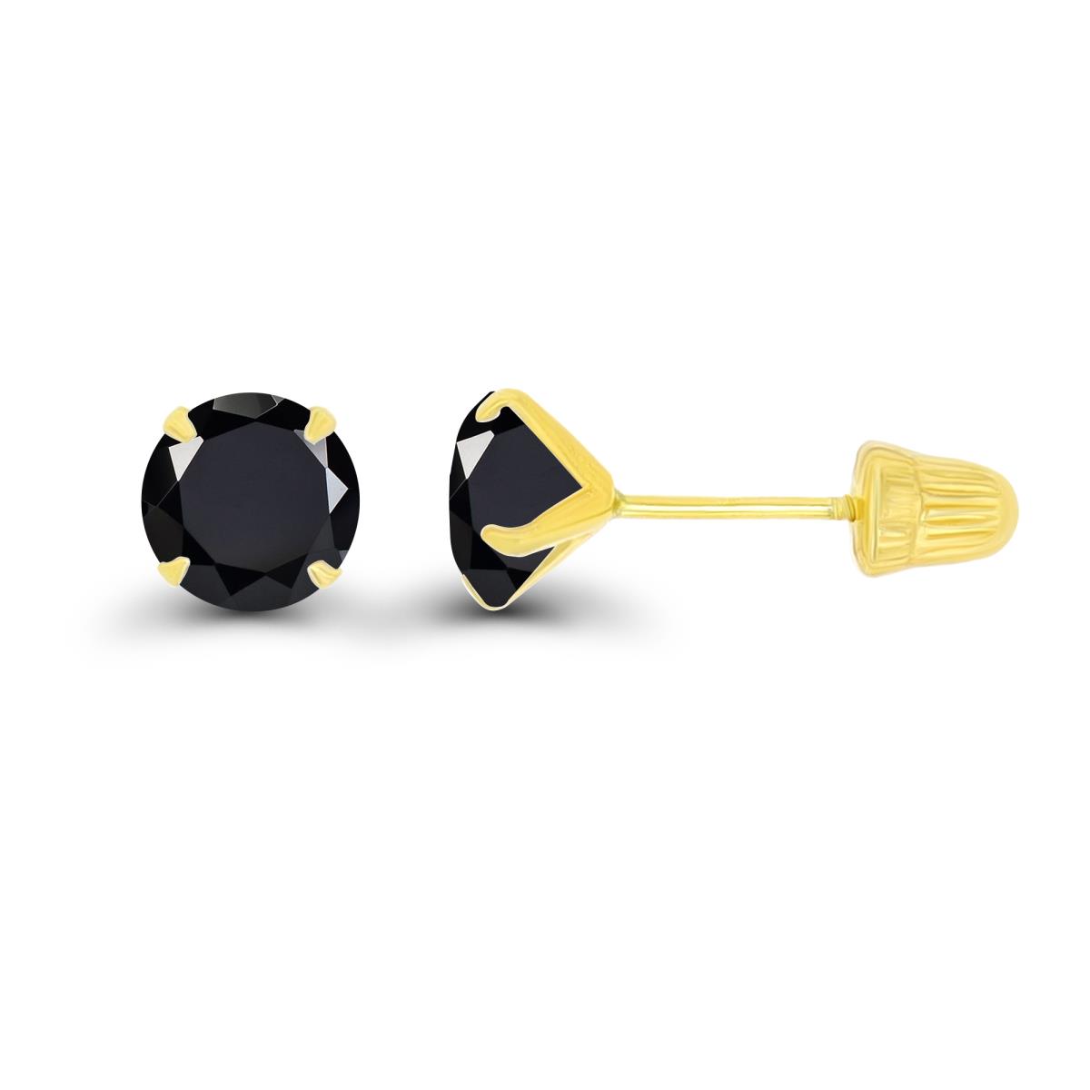 14K Yellow Gold 5mm Round Onyx Solitaire Ball Screw Back Stud Earring 