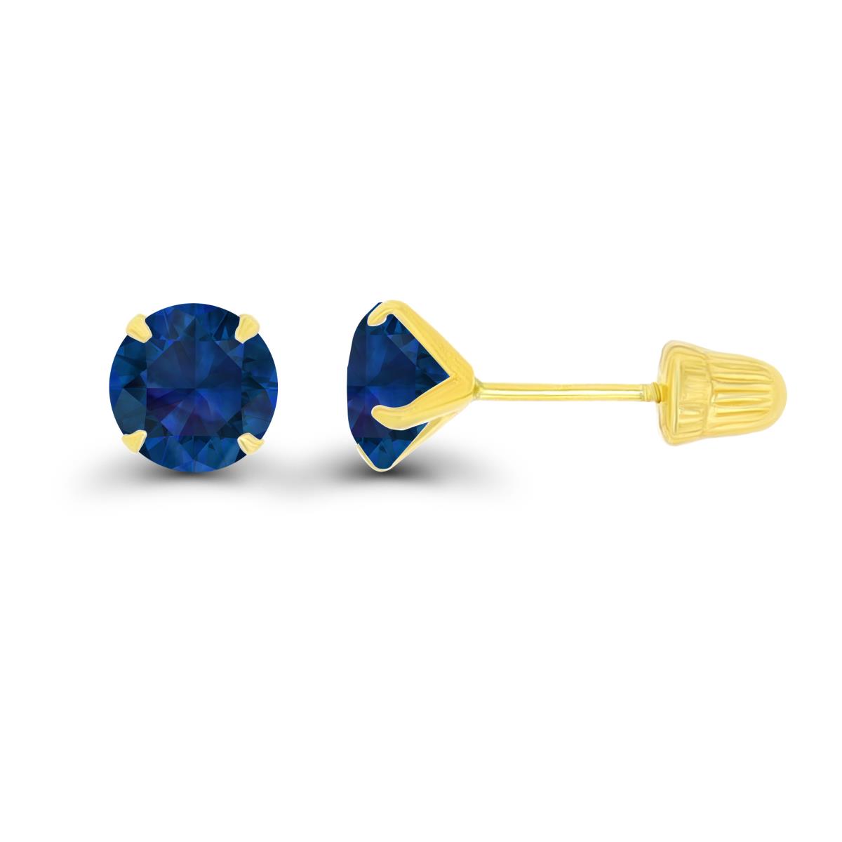 14K Yellow Gold 5mm Round Created Blue Sapphire Solitaire Ball Screw Back Stud Earring 