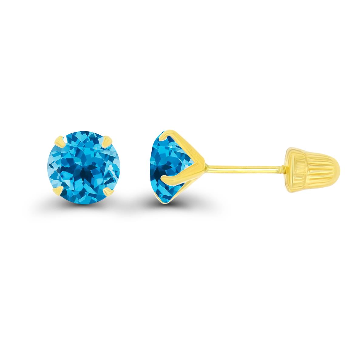 14K Yellow Gold 5mm Round Swiss Blue Topaz Solitaire Ball Screw Back Stud Earring 