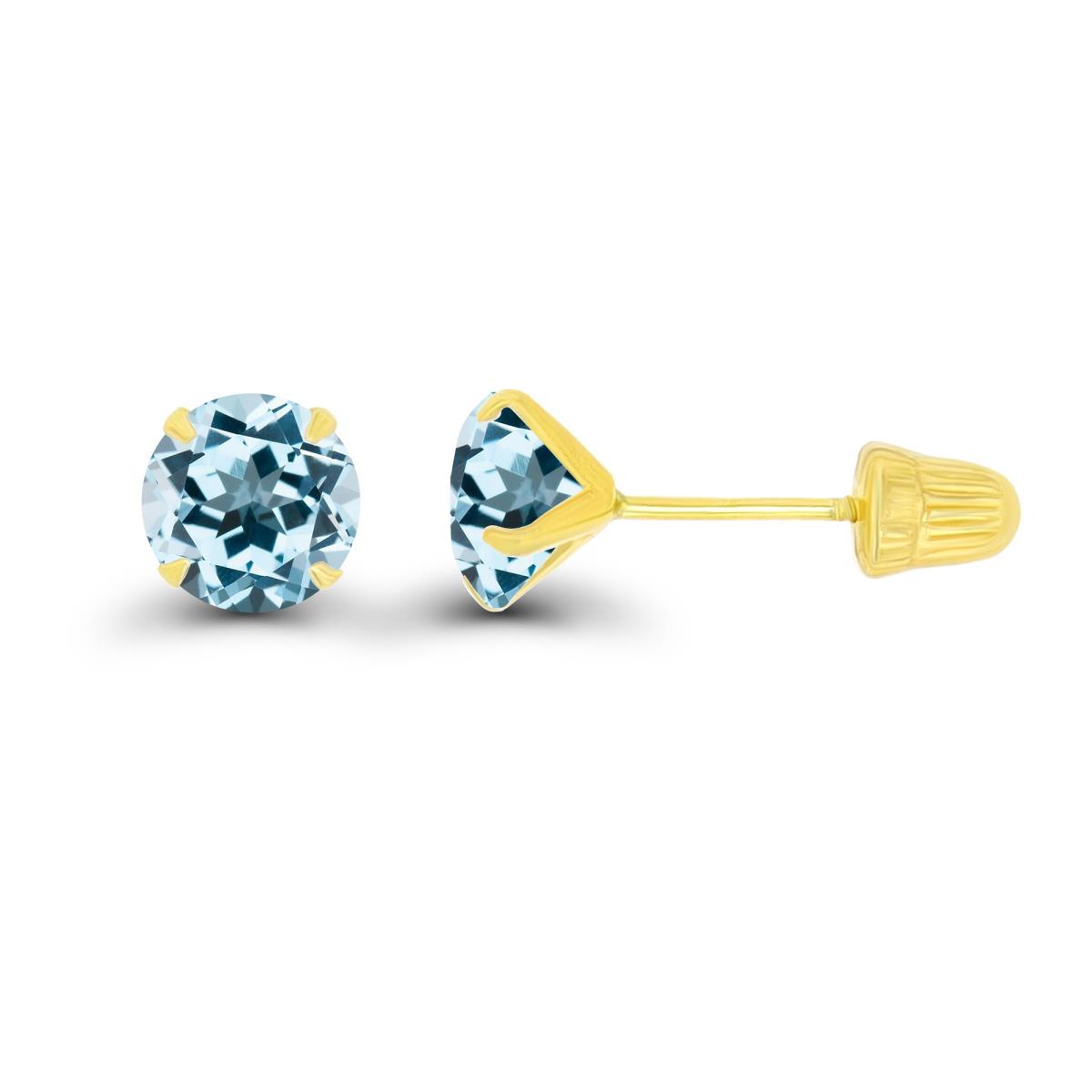 14K Yellow Gold 5mm Round Sky Blue Topaz Solitaire Ball Screw Back Stud Earring 