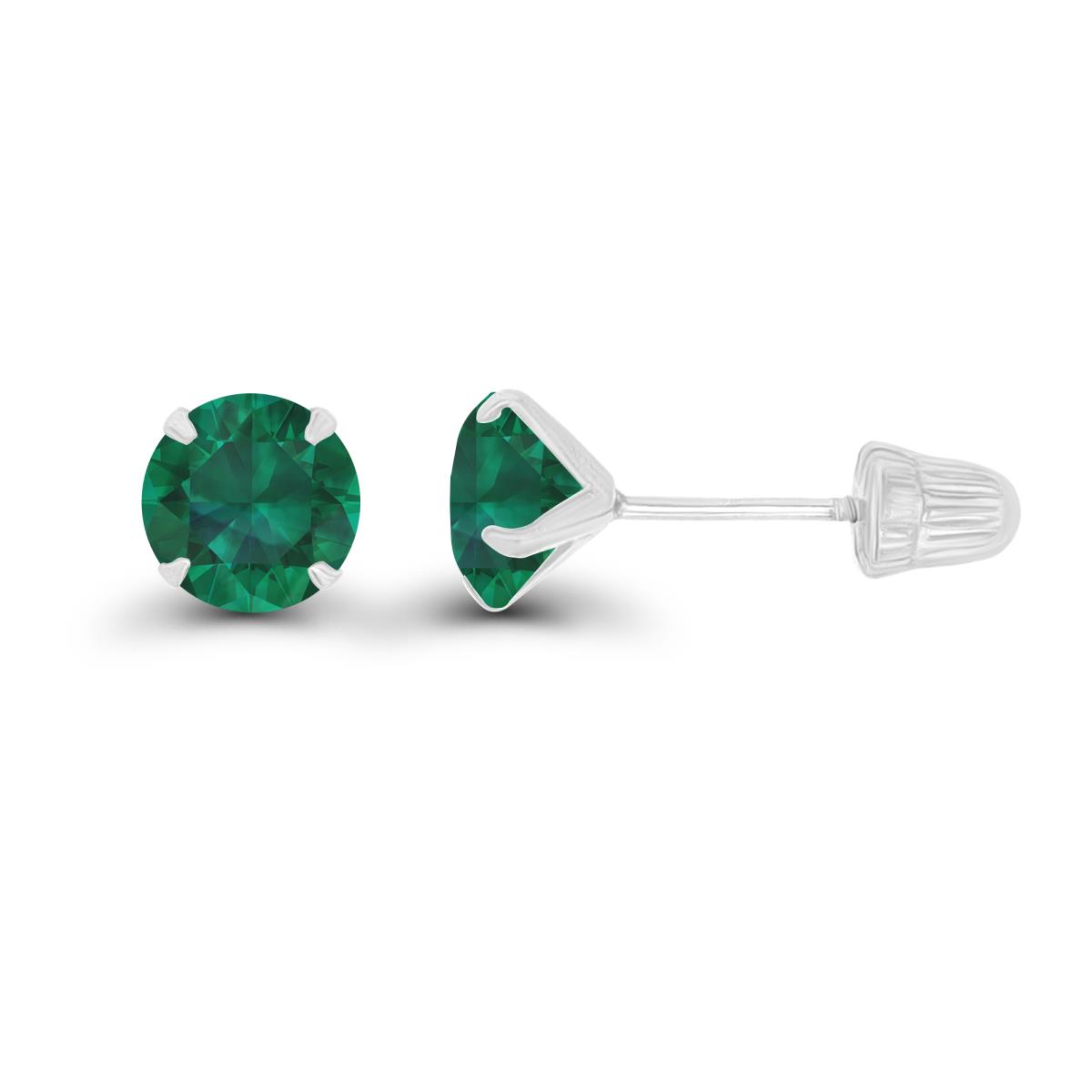14K White Gold 5mm Round Created Emerald Solitaire Ball Screw Back Stud Earring 