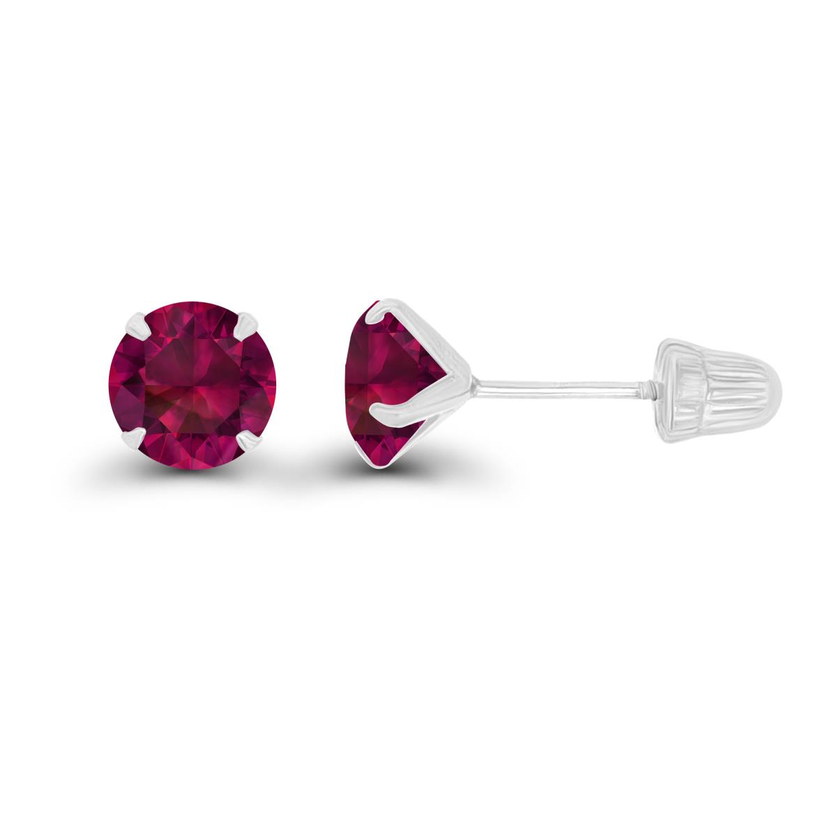 14K White Gold 5mm Round Created Ruby Solitaire Ball Screw Back Stud Earring 