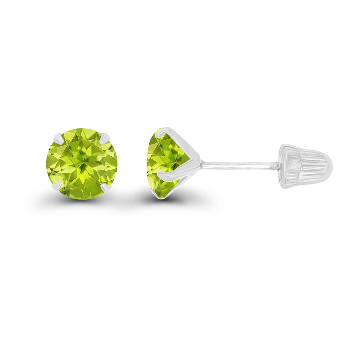14K White Gold 5mm Round Peridot Solitaire Ball Screw Back Stud Earring 