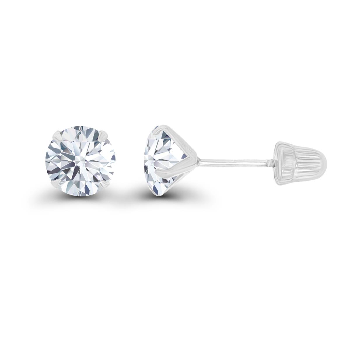 14K White Gold 5mm Round Created White Sapphire Solitaire Ball Screw Back Stud Earring 
