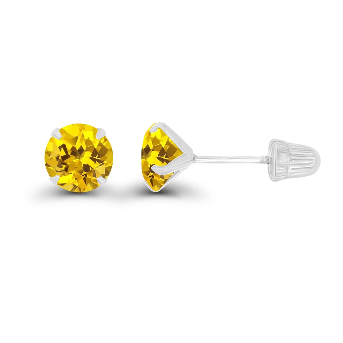 14K White Gold 5mm Round Created Yellow Sapphire Solitaire Ball Screw Back Stud Earring 