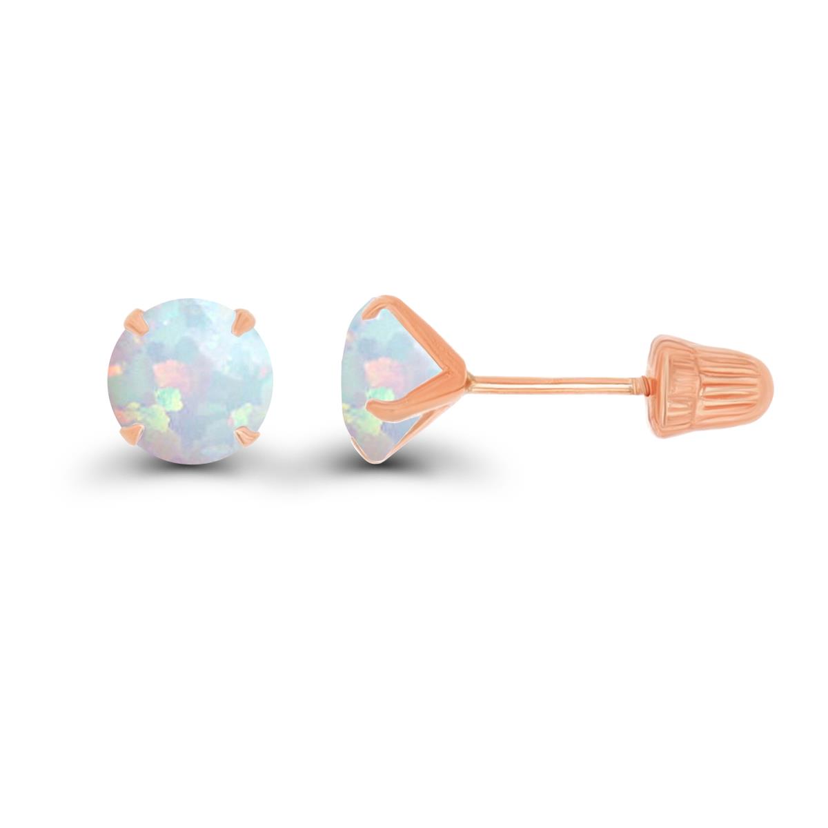 14K Rose Gold 5mm Round Created Opal Solitaire Ball Screw Back Stud Earring 