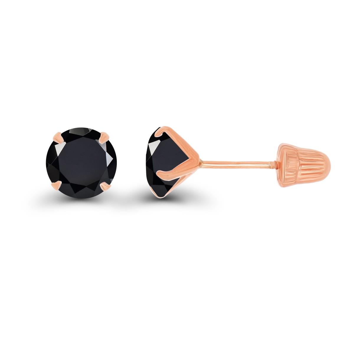 14K Rose Gold 5mm Round Onyx Solitaire Ball Screw Back Stud Earrings 