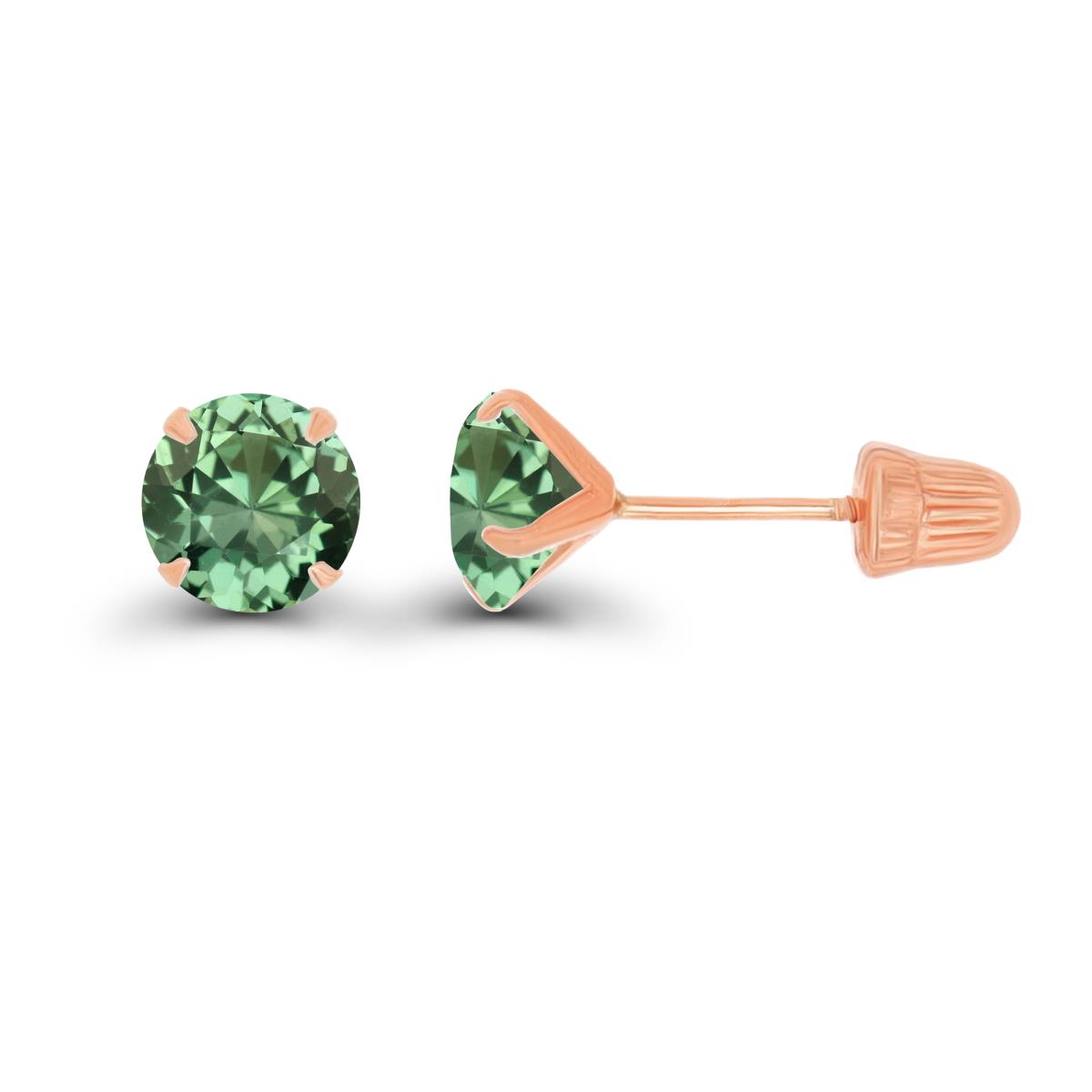 14K Rose Gold 5mm Round Created Green Sapphire Solitaire Ball Screw Back Stud Earring 