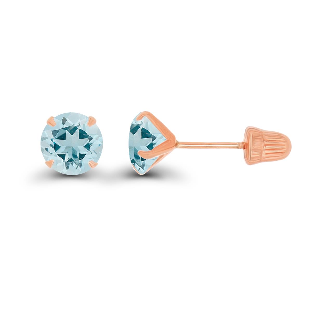 14K Rose Gold 5mm Round Aquamarine Solitaire Ball Screw Back Stud Earring 