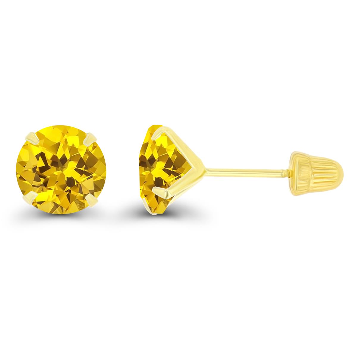 14K Yellow Gold 6mm Round Created Yellow Sapphire Solitaire Ball Screw Back Stud Earring 