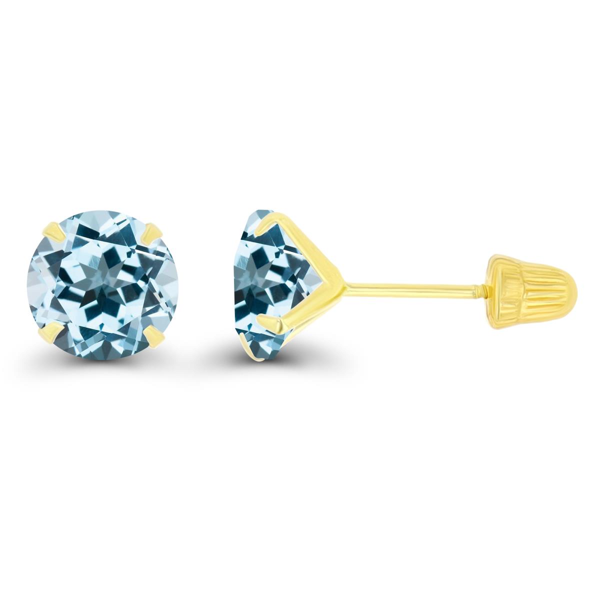 14K Yellow Gold 6mm Round Sky Blue Topaz Solitaire Ball Screw Back Stud Earring 