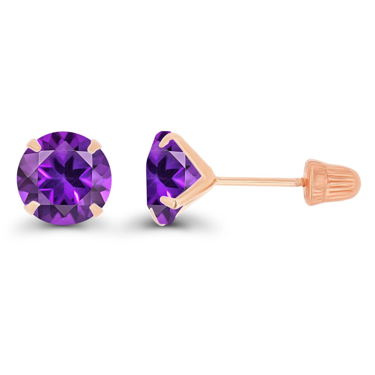 14K Rose Gold 6mm Round Amethyst Solitaire Ball Screw Back Stud Earring 