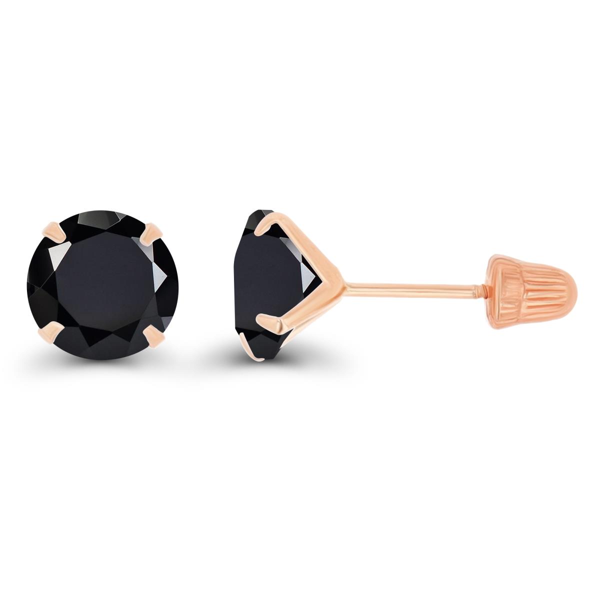 14K Rose Gold 6mm RD Onyx Solitaire Ball Screw Back Stud Earrings 
